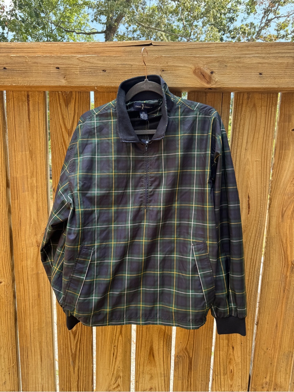 Daniel Cremieux Black and Green Plaid Quarter-Zip Windbreaker